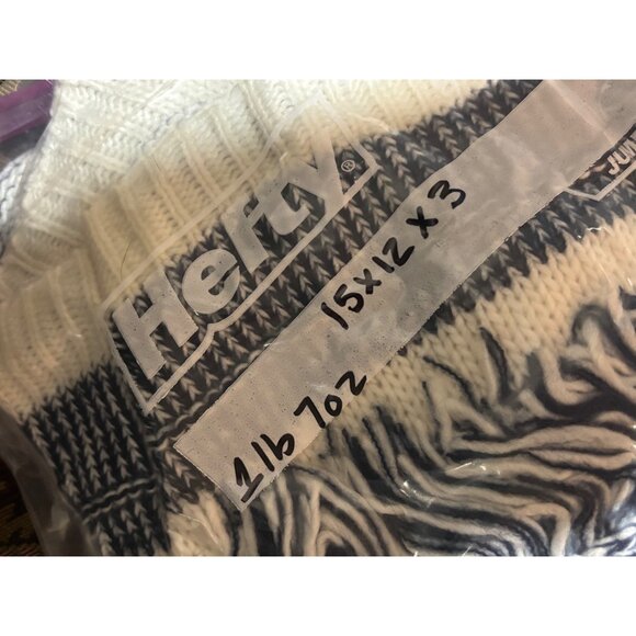 Striped Fringe Women Cowl Neck Poncho Navy Cream OS Cottagecore Quiet Luxury - Picture 11 of 11